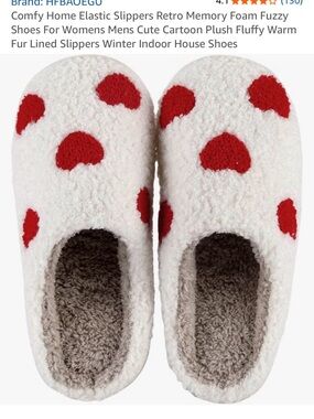 Women’s Cozy Heart Slipper - White with Red Hearts